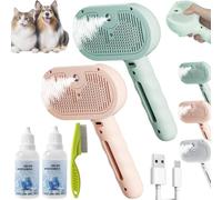 Renu Dog Brush, Freshfur Shower Brush+bathing Solution, Chewie Steam Brush for Dogs Shedding, 3 in 1 Rechargeable Steams Cat Brushes Self Cleaning Hair Removal Grooming Supplies Tool(Green+Pink)