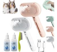 Renu Dog Brush, Freshfur Shower Brush+bathing Solution, Chewie Steam Brush for Dogs Shedding, 3 in 1 Rechargeable Steams Cat Brushes Self Cleaning Hair Removal Grooming Supplies Tool(Pink+White)