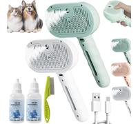 Renu Dog Brush, Freshfur Shower Brush+bathing Solution, Chewie Steam Brush for Dogs Shedding, 3 in 1 Rechargeable Steams Cat Brushes Self Cleaning Hair Removal Grooming Supplies Tool(Green+White)