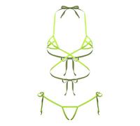 renvena Conjunto de micro bikini para mujer, parte superior, mini slip de dos piezas, traje de baño de verano, ropa de noche, ropa de noche, verde claro, talla única