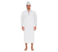 renvena Conjunto de pijama de 2 piezas para hombre, manga larga, camisón con gorro de dormir con volantes, ribete de volantes, ropa de dormir victoriana, color blanco, C 3XL
