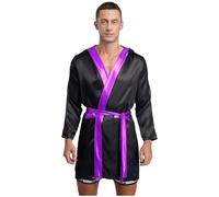 renvena Disfraz de boxeador para hombre, bata de satén, kimono, bata con capucha, cinturón metálico, adulto, deportista, disfraz de artes marciales, negro, morado, Talla única