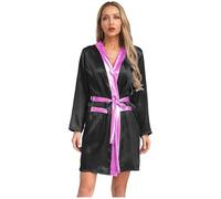renvena Disfraz de boxeador para mujer, bata de satén, kimono con capucha, cinturón metálico, adulto, deportista, disfraz de artes marciales, negro y rosa, 42
