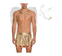 renvena Disfraz de Cupido para hombre, disfraz de cosplay, arnés brillante, parte superior, Klit Rock Heart Patrón con accesorios, Halloween, carnaval, juego de rol, dorado, M