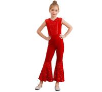 renvena Disfraz de diablo para niña de Halloween con lentejuelas, sin mangas, con cuello en V, disfraz de fiesta temática, carnaval, color rojo, 110-116