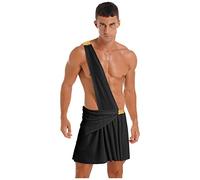 renvena Disfraz de Dios Griego para hombre, disfraz sexy de toga romana, falda corta con sobre, disfraz de Halloween despertar, color negro, XL