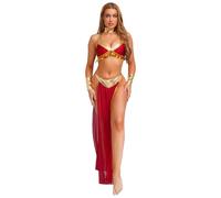 renvena Disfraz de diosa egipcia para mujer, parte superior, falda maxi con cuello, mangas para carnaval, cosplay, color burdeos, M