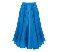 renvena Falda de baile larga para niña, falda de flamenco, tango, jazz, falda de gasa, con goma elástica, monocolor, vestido maxi para niños, escenario, competición, azul celeste, 146-152