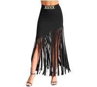 renvena Falda larga con flecos para mujer, falda larga de cintura alta, estilo gótico, punk, para festival, fiesta, clubwear, Negro , M