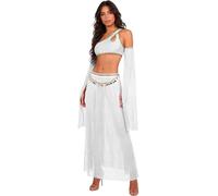 renvena Mujer Negligee Un Hombro Crop Top Con Maxi Falda Conjunto De Danza Del Vientre Sujetador Y Faldas De Baile Diosa Atenea Toga Vestido Largo Cumpleaños Blanco M