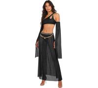 renvena Mujer Negligee Un Hombro Crop Top Con Maxi Falda Conjunto De Danza Del Vientre Sujetador Y Faldas De Baile Diosa Atenea Toga Vestido Largo Cumpleaños Negro L