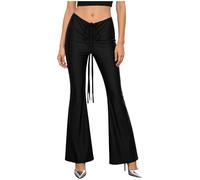renvena Mujer Pantalones Anchos Campana Mujeres Lazo Arrugado Leggins Palazzo Corte Bota Bajo De Caída Cita Negro XL