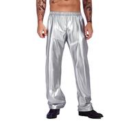 renvena Pantalones largos de baile para hombre, con cintura elásica, estilo hip hop, danza, plata, 3XL