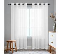 RENXTAO Cortinas Transparentes con Ojales 180 x 200 cm Translucidas Corta Traslucida Visillos 100% Poliéster para Ventanas Sala Comedor, Blanco