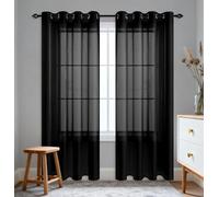 RENXTAO Cortinas Transparentes con Ojales 240 x 130 cm Translucidas Corta Traslucida Visillos 100% Poliéster para Ventanas Sala Comedor, Negro
