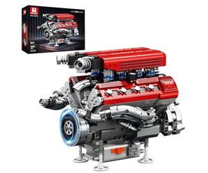 Reobrix 33015 Maqueta de Motor V8 para Adultos, Modelo Mecánico de Motor de Coche con Movimiento Realista, Pistones y Cigüeñal Funcionales, Maqueta de Exposición para Fans de Coches Deportivos y F1