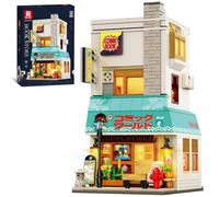 Reobrix 66505 - Juego de construcción de librería con luz LED, 1157 piezas de bloques de construcción de librería japonesa Street View, modelo de arquitectura modular de tienda de ciudad, regalo