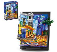 Reobrix 66702 Café Cielo Nocturno con Luces, Set de Bloques de Construcción para Adultos, Marco de Fotos 3D, Modelo Artístico de Van Gogh para Decoración de Pared, Pared o Colocar de Pie(2678 Piezas)