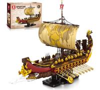 Reobrix Antiguo Griego Espartano Galera Bloque de Construcción Modelo de | Gran buque de guerra, casco desmontable y expositor, regalo para amantes de los barcos a partir de 14