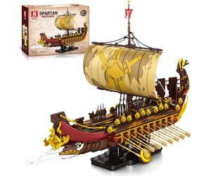 Reobrix Antiguo Griego Espartano Galera Bloque de Construcción Modelo de | Gran buque de guerra, casco desmontable y expositor, regalo para amantes de los barcos a partir de 14