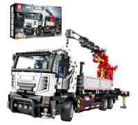 Reobrix Bloque de construcción de camión grúa RC con motores, modelo de juguete de construcción de coche montado en grúa de ingeniería técnica, 22011, kits de pasatiempos de vehículos resistentes