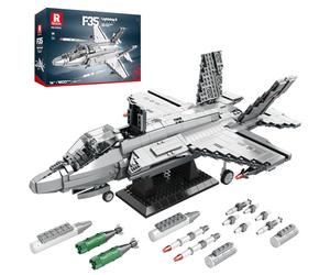 Reobrix Juego de construcción de avión de Combate Militar 33021, avión de Combate de Ataque Conjunto F-35 Lightning II, Juguetes Militares, Modelo de avión de Juguete, Regalos Ideales para Adultos