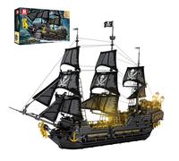 Reobrix Juego de construcción de barco pirata con luces LED, modelo grande de barco de perlas negras 66036, juguete de barco pirata, decoración del hogar de Halloween, regalos de cumpleaños, kits de