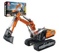 Reobrix Juego de construcción de excavadora RC, modelo de excavadora de control remoto con motor, juguetes de construcción de camiones para niños 22003, bloques de construcción de vehículos, juguetes