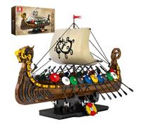 Reobrix Juego de construcción Modelo Barco Vikingo Pirata, Kit Barco Vikingo Medieval con Velas y Escudos 66101, Regalos para Hombres Adultos y Niños, Decoración Vikinga para Oficina o Habitación