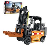 Reobrix Kit de bloques de construcción de carretilla elevadora, juguetes de carretilla elevadora a control remoto, juego de maquinaria de construcción de control remoto 22002, camión elevador de
