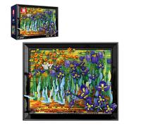 Reobrix Van Gogh Iris Building Set 66701, arte de pared 3D, 3480 piezas | Kit de construcción de arte de pared de flores 3D para adultos, pintura de lirios enmarcados con bloques de construcción