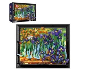 Reobrix Van Gogh - Juego de construcción de lirios para adultos, 3480 piezas de arte de pared de flores 3D con marco, decoración de pintura botánica para oficina en casa, regalo creativo para los