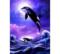 Reofrey 5D Diamond Painting Ballena Luna, Pintura Diamante Bricolaje Completo Taladro Arte, Punto de Cruz Diamantes Bordado Pegatinas de Pared Decoración de La sala (30x40cm)