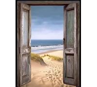 Reofrey Diamond Painting 5D Pintura Diamante Puerta Playa Mar Bricolaje Completo Taladro Arte, Diamantes Imitación Bordado Pegatinas de Pared Decoración de La sala 30x40cm