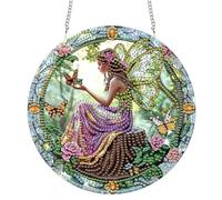 Reofrey Diamond Painting Colgante Doble Acrílico con Cadena Hermosos Elfos, 20x20 cm Pintura de Diamante Colgante, Atrapasoles de Cristal Kit para Ornaments Corona Porche Colgante de Pared & Regalo