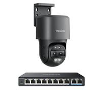Reolink 1 TrackMix PoE-G y 1 RLA-PS1 4K PTZ Cámara PoE Doble Lente con Zoom Híbrido 6X, Color Visión Nocturna, Detección Inteligente, Audio Bidireccional;Conmutador PoE 4+1 Puertos Gigabit