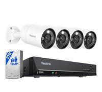 Reolink 12MP Kit Camaras de Vigilancia Exterior H.265, RLK8-1200B4-A | 4pcs Sistema de Cámara Seguridad con 30M Visión Nocturna, Audio bidireccional, 8 Canales NVR con HDD de 2TB, Grabación 24/7