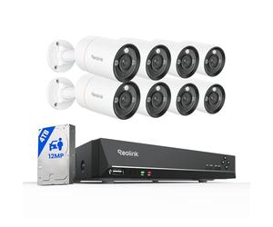 Reolink 12MP Kit Cámaras de Vigilancia PoE, 8 cámaras de Seguridad H.265 con 16CH NVR con 4TB HDD, Detección Inteligente, Audio de 2 Via, Visión Nocturna en Color, Grabación 24/7, RLK16-1200B8-A
