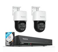 Reolink 2 TrackMix PoE y 1 RLN8-410 4K PTZ Camara PoE Doble Lente con Zoom Híbrido 6X, Color Visión Nocturna, Detección Inteligente, Seguimiento Automático, Audio Bidireccional; NVR 8CH con HDD 2TB