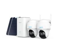 Reolink 2K Sistema de Cámara de Seguridad Inalámbrica Exterior Alimentada por Energía Solar/Batería, Visión Nocturna IR, Almacenamiento Local, 360° PT, Home Hub con 2X Argus PT Lite + Panel Solar