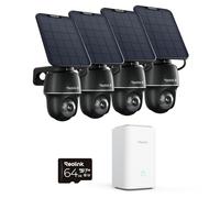 Reolink 4K 360° PT Camara Vigilancia WiFi Outdoor Solar con Seguimiento Automático, Gestión Central y Almacenamiento, Sin Cuotas Mensuales por Almacenamiento Local, Set de 4 Argus PT Ultra(Negro)+ SP