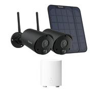 Reolink 5MP Camara Vigilancia WiFi Exterior Batería, 2×Argus Eco Ultra Sin Cables con Panel Solar, 2K Visión Nocturna con Detección PIR e IA, Centro Local de Gestión y Control con Hub Mini