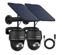 Reolink 5MP Camara Vigilancia WiFi Exterior Solar, 360° con Bateria, Camara WiFi, Detección Smart, Compatible con Alexa/Cloud, 2×Argus PT(Negro)+Panel Solar+Cable de Extensión de Panel Solar 4,5 m