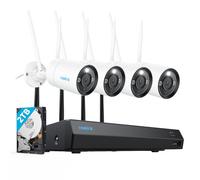 Reolink Kit Cámara WiFi Exterior 4K, NVR WiFi 12CH con HDD 2TB | 4X Cámaras WiFi 6 Exterior 8MP, Metal, Visión Nocturna Color, Detección Persona/Vehículo/Animal, Audio 2 Vías, RLK12-800WB4