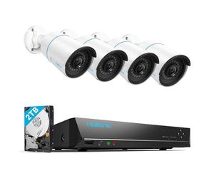 Reolink Kit Cámaras de Seguridad 8CH 5MP H.265, 4 PoE IP Cámaras Exterior Impermeables IP67, Detección de Personas/vehículos, 30M Visión Nocturna, 2TB HDD NVR para Grabación Continua, RLK8-410B4-5MP