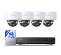 Reolink Sistema de cámara de seguridad PoE de 12 MP 8 canales con IK10 a prueba de vandalismo, 4 cámaras PoE domo para exteriores, focos de visión nocturna a color, disco duro de 4 TB integrado
