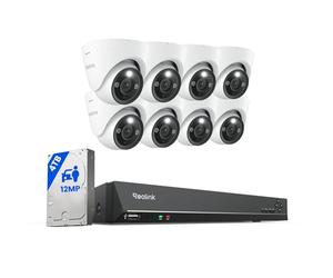 Reolink Sistema de Cámaras CCTV Para Exteriores 12MP PoE, HDD de 4TB para grabación continua, Cámaras de seguridad IP 8X con detección de personas/vehículos, Audio bidireccional, Focos, RLK16-1200D8-A