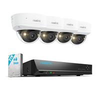 Reolink Sistema PoE 5MP, 4 cámaras IK10, Lentes de 2.8mm Exteriores, visión Nocturna en Color, detección de Movimientos, Audio bidireccional, IP67, NVR de 8 Canales con HDD de 2TB, Modelo RLK8-500V4