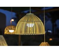 REONA - Lámpara de exterior LED de ratán con 3 intensidades recargables, 43,5 cm de diámetro natural New Garden