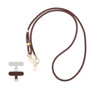Reownest Cadena para teléfono móvil universal para colgar, collar con 2 parches, ajustable de cuero trenzado para teléfono móvil, compatible con la mayoría de los smartphones, marrón